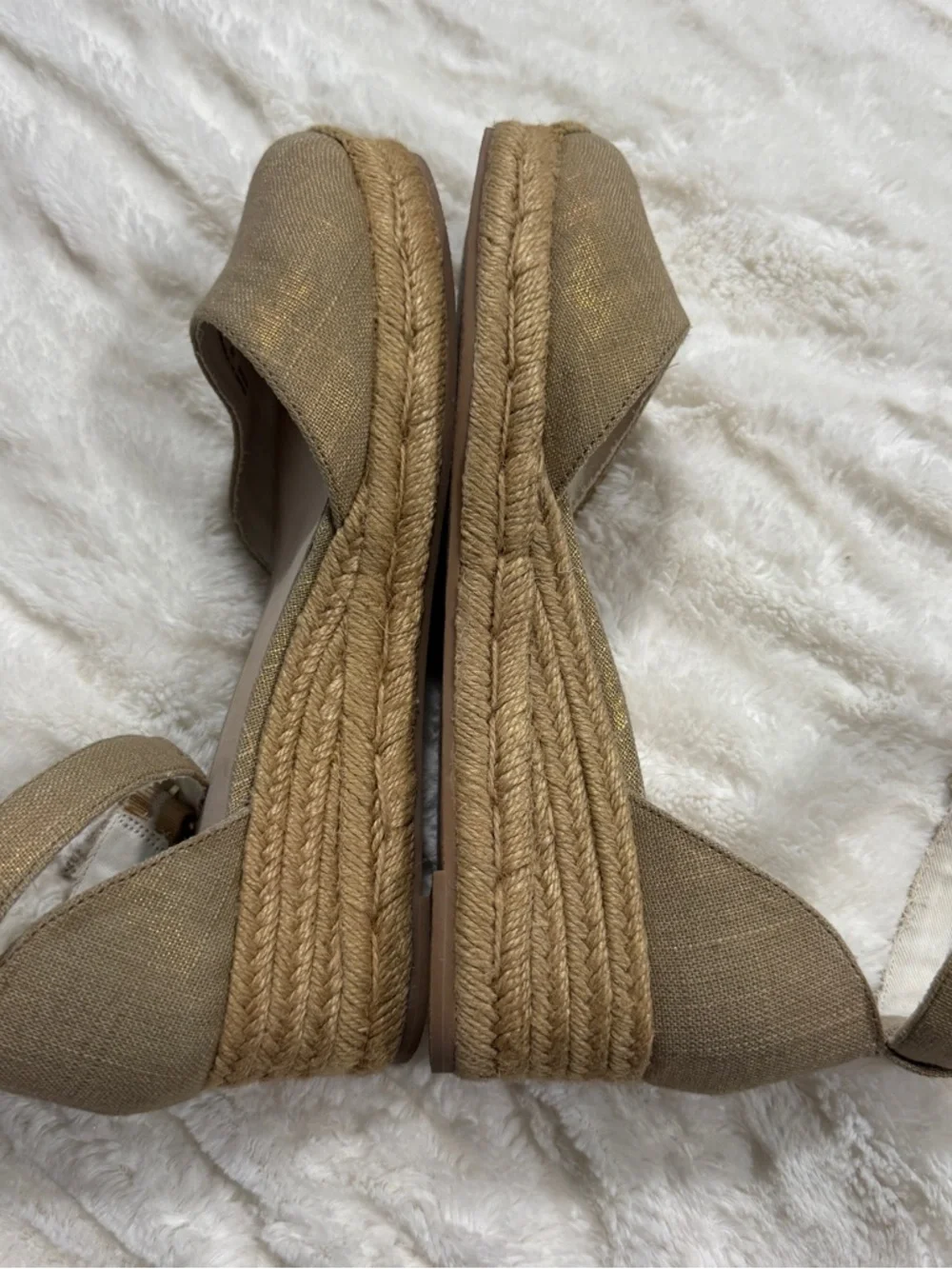 Jack Rogers Metallic Gold Jute Espadrille Wedge Sandals Size 8.5 Ankle Strap